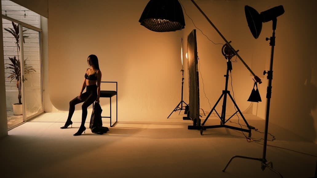 Studio lighting setup during a shoot